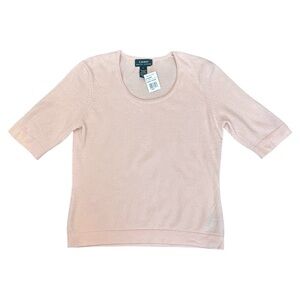 NWT Lauren Ralph Lauren LRL 100% Cashmere 1/2 Sleeve Sweater Sunrise Pink Large